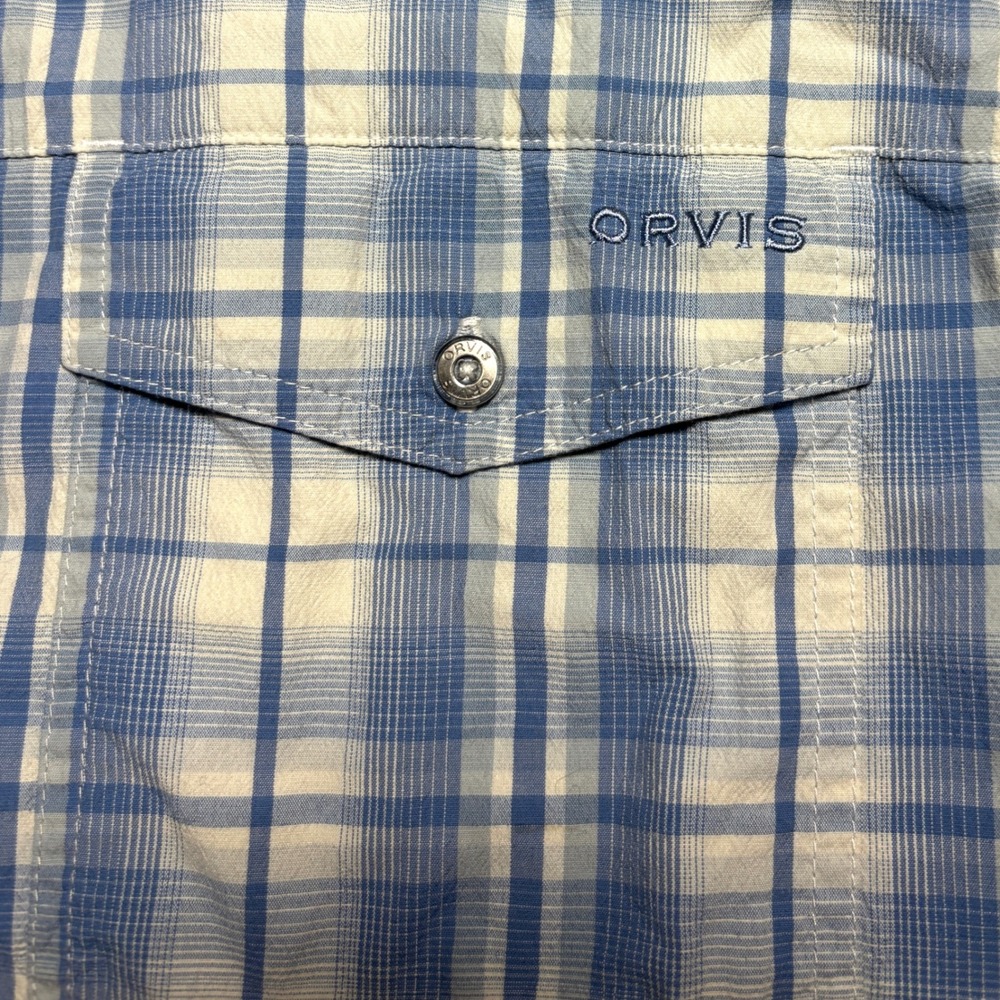 Orvis Active Fit White Blue Plaid Mens XL Tech Hiking Fishing Short Sleeve Shirt - Picture 6 of 8